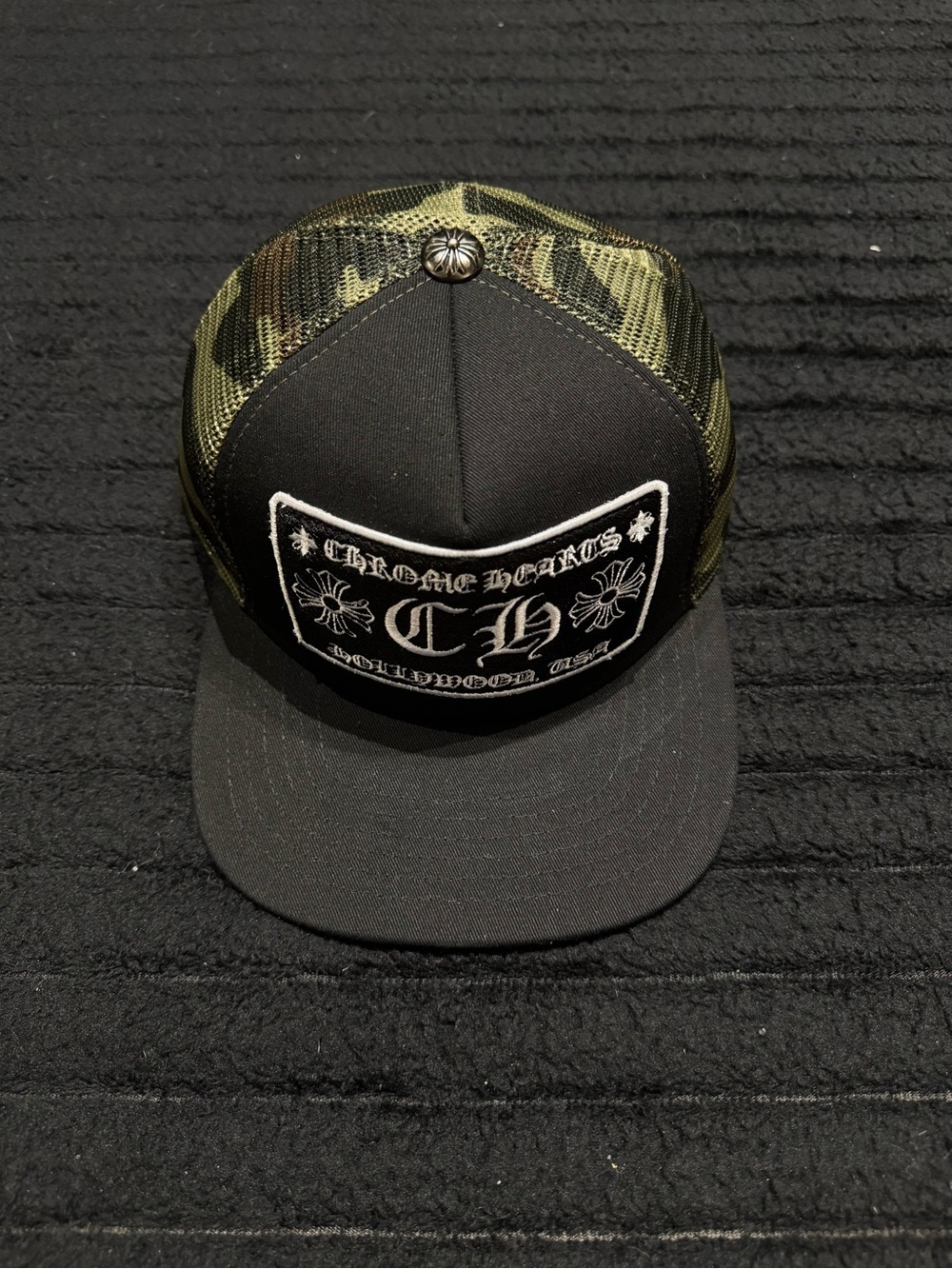 Chrome Hearts Black & Olive Camo Mesh Trucker Cap